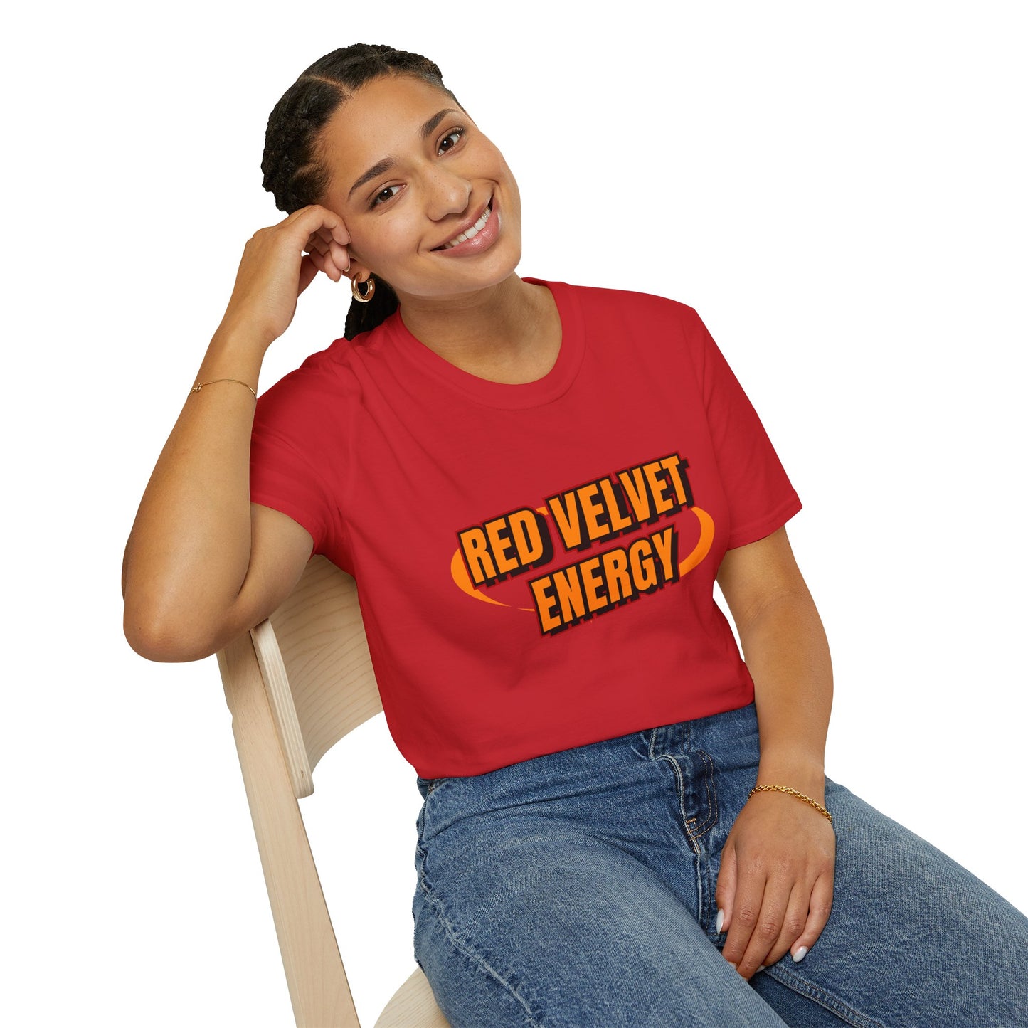 Unisex Softstyle T-Shirt with 'Red Velvet Energy' Design, Casual Tee, Gift for Friends, Fun Graphic Shirt, Energy Vibe Tee