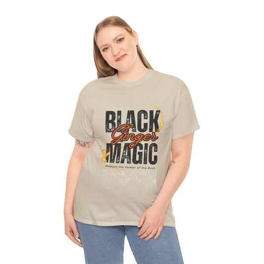 Unisex Heavy Cotton Tee with 'Black Ginger Magic' Design, Empowering Gift for Witches, Everyday Wear, Festivals, Spirituality