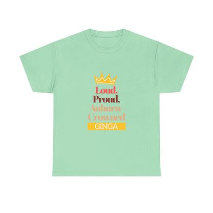 Proud Auburn Crowned Ginga T-Shirt - Unisex Heavy Cotton Tee, Gift for Her, Family Reunion, Birthday, Casual Wear, Motivational Tee