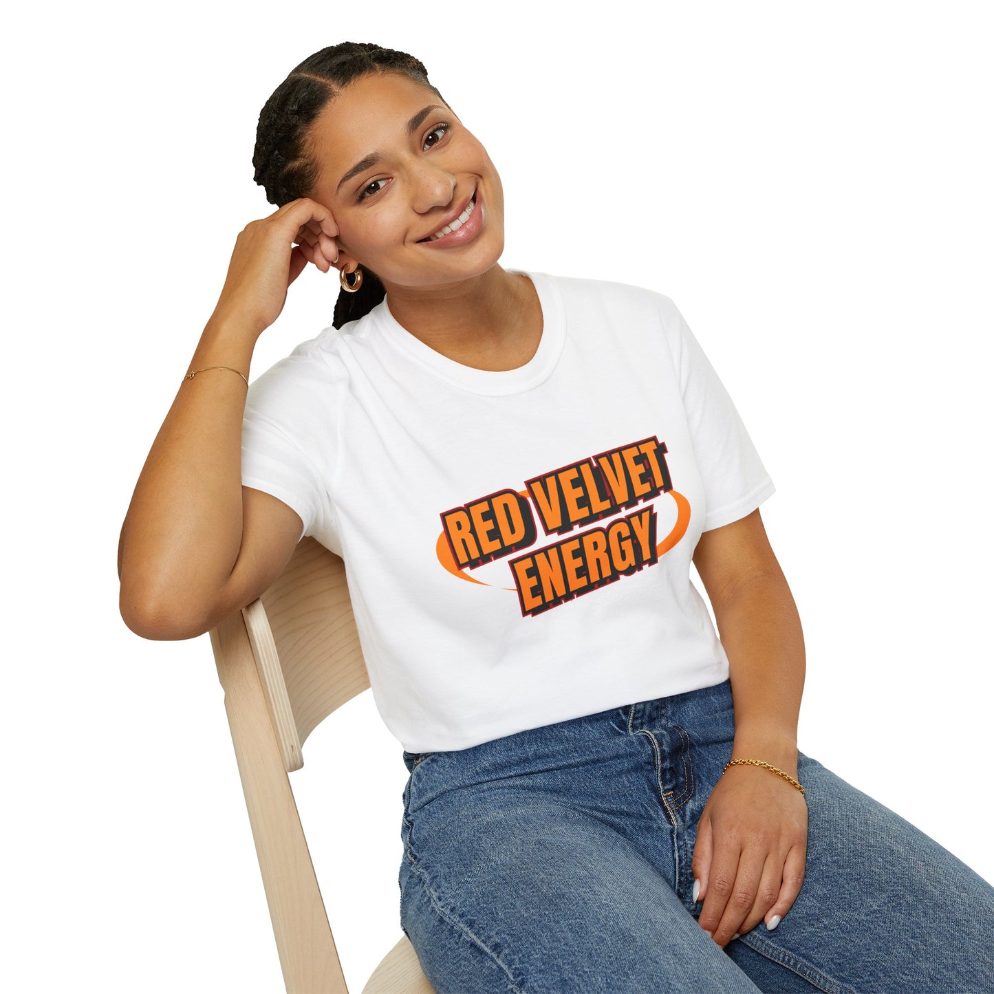 Unisex Softstyle T-Shirt with 'Red Velvet Energy' Design, Casual Tee, Gift for Friends, Fun Graphic Shirt, Energy Vibe Tee