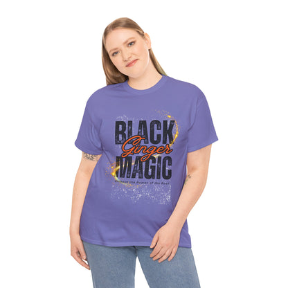 Unisex Heavy Cotton Tee with 'Black Ginger Magic' Design, Empowering Gift for Witches, Everyday Wear, Festivals, Spirituality