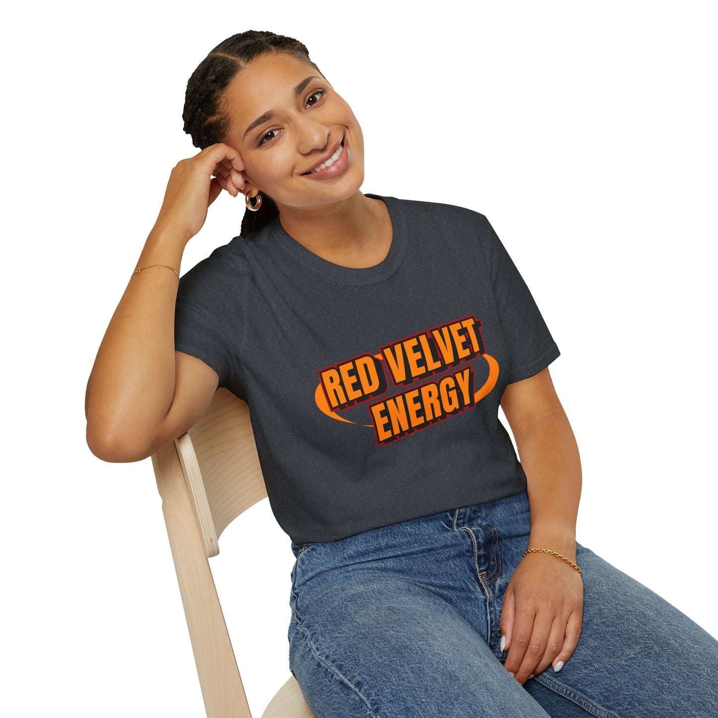 Unisex Softstyle T-Shirt with 'Red Velvet Energy' Design, Casual Tee, Gift for Friends, Fun Graphic Shirt, Energy Vibe Tee