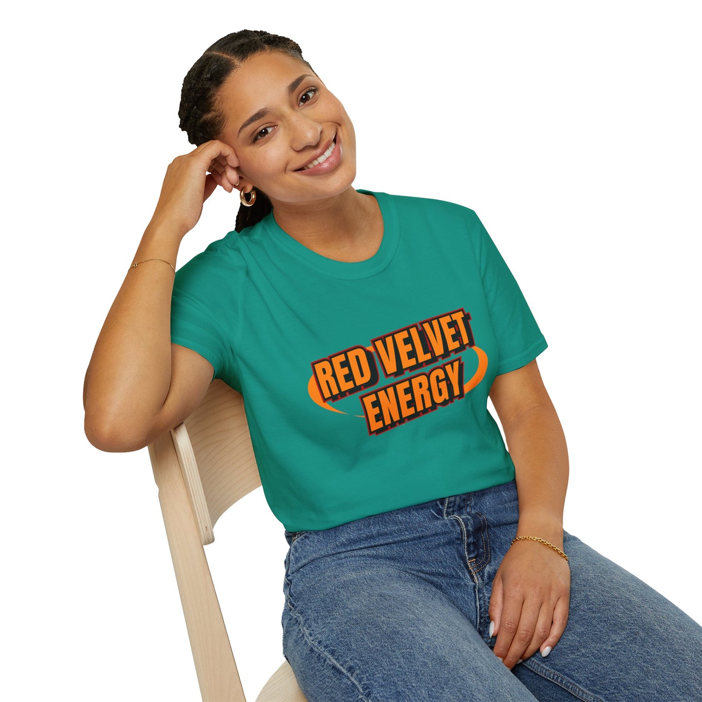 Unisex Softstyle T-Shirt with 'Red Velvet Energy' Design, Casual Tee, Gift for Friends, Fun Graphic Shirt, Energy Vibe Tee