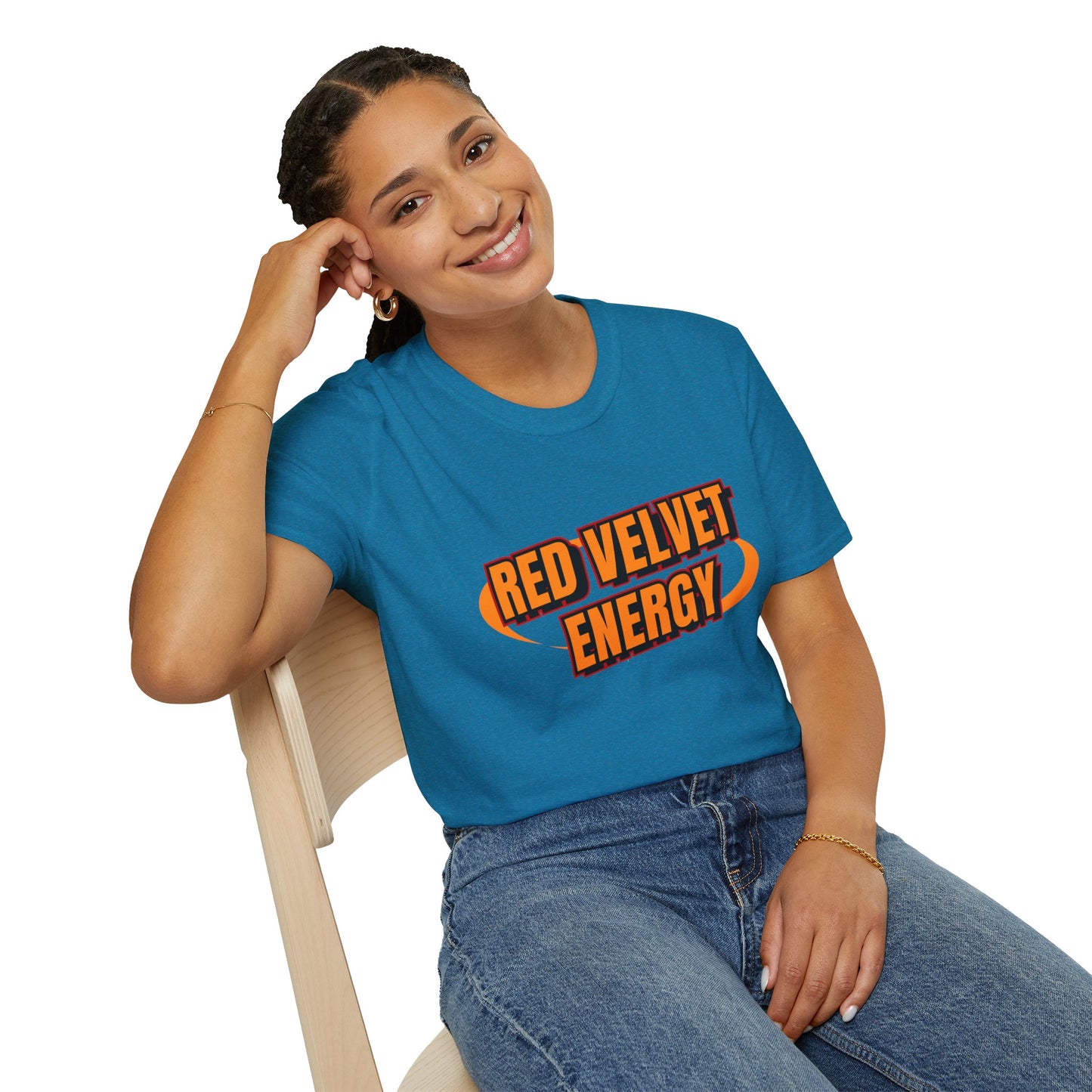 Unisex Softstyle T-Shirt with 'Red Velvet Energy' Design, Casual Tee, Gift for Friends, Fun Graphic Shirt, Energy Vibe Tee