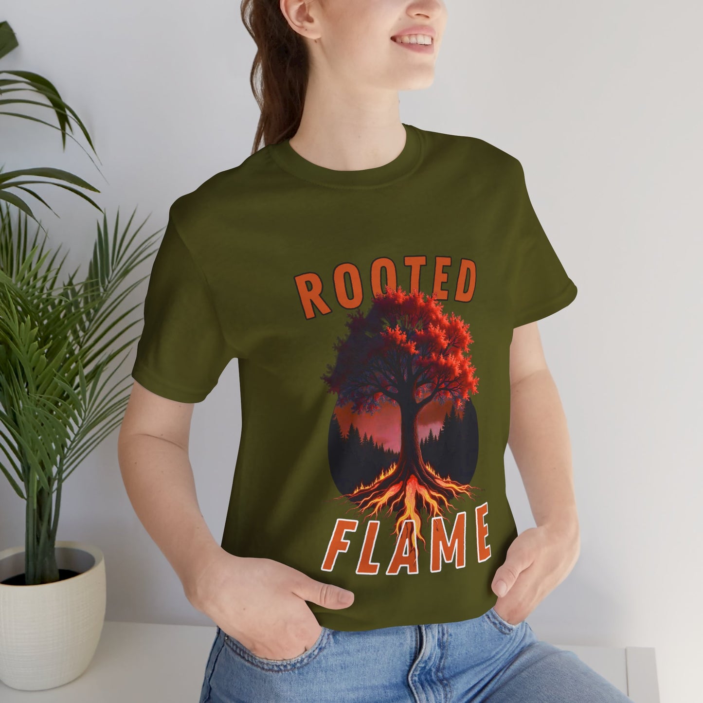 Rooted Flame Unisex Tee - Nature-Inspired Graphic Shirt, Casual Wear, Gift for Nature Lovers, Eco-Friendly Fashion, Fall Vibes