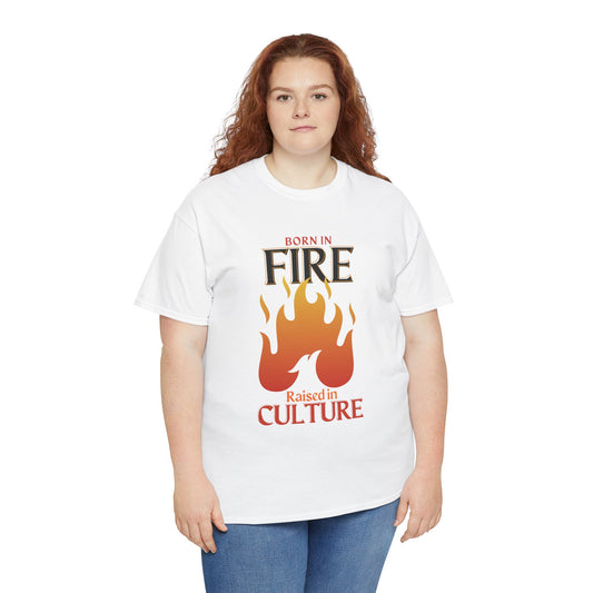 Born in Fire Unisex Heavy Cotton Tee - Bold Culture Statement, Graphic Tee, Casual Wear, Gift for Friends, Celebration Apparel