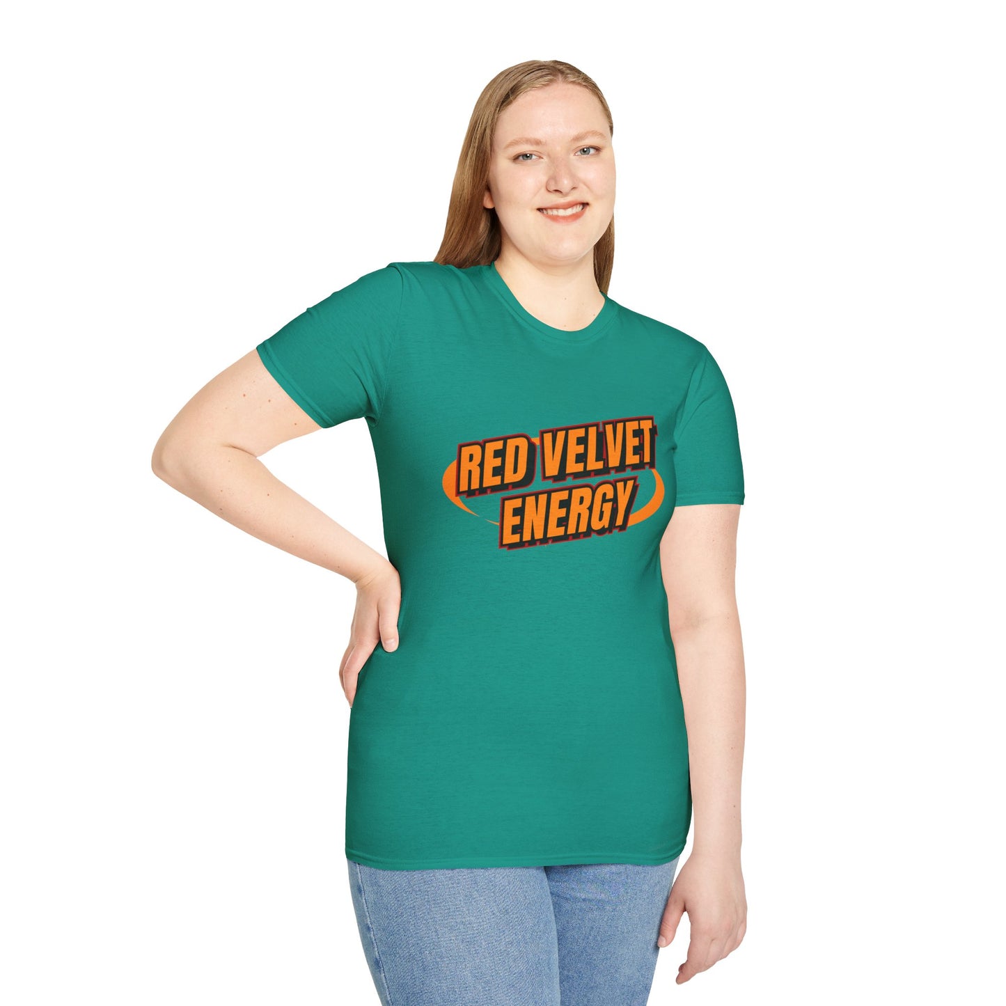 Unisex Softstyle T-Shirt with 'Red Velvet Energy' Design, Casual Tee, Gift for Friends, Fun Graphic Shirt, Energy Vibe Tee