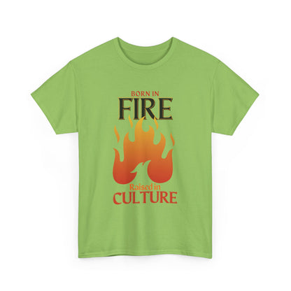 Born in Fire Unisex Heavy Cotton Tee - Bold Culture Statement, Graphic Tee, Casual Wear, Gift for Friends, Celebration Apparel