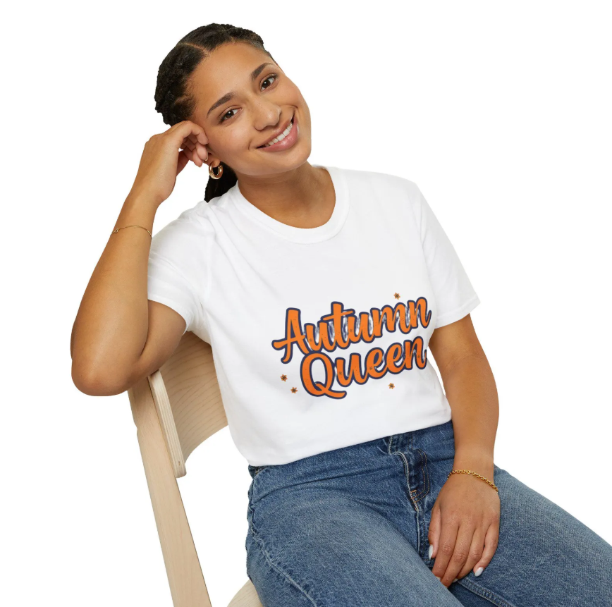 Autumn Queen Unisex Softstyle T-Shirt, Cozy Fall Tee, Gift for Autumn Lover, Seasonal Fashion, Thanksgiving Celebration Top